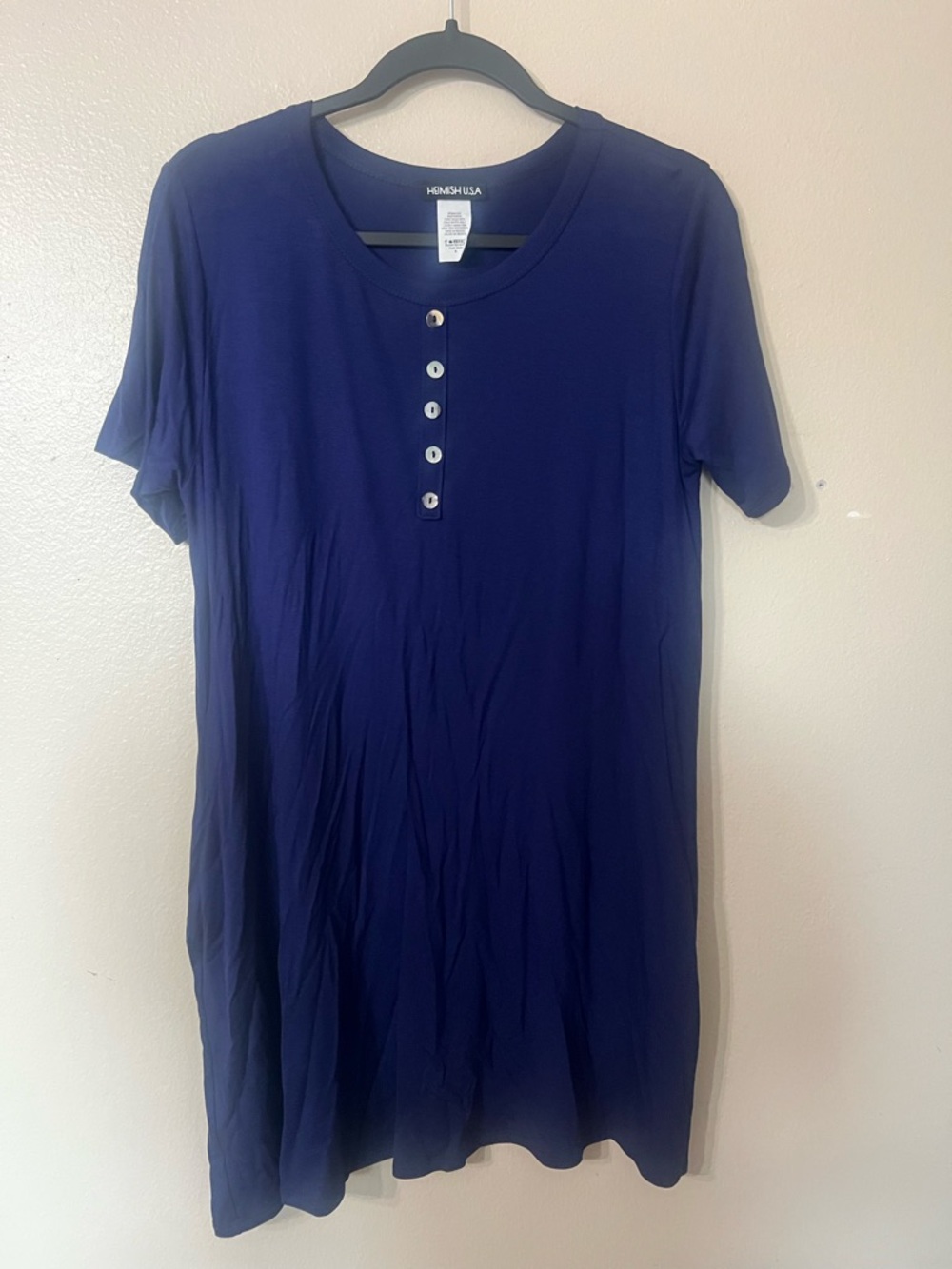 HEIMISH USA Navy Short Sleeve Henley Mini Dress